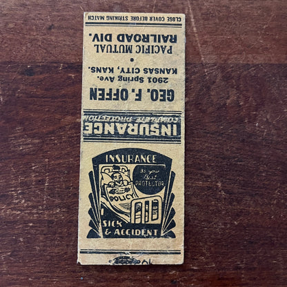 Geo. F. Offen Ins. Kansas City KS Advertising Matchbook Cover MM11-6