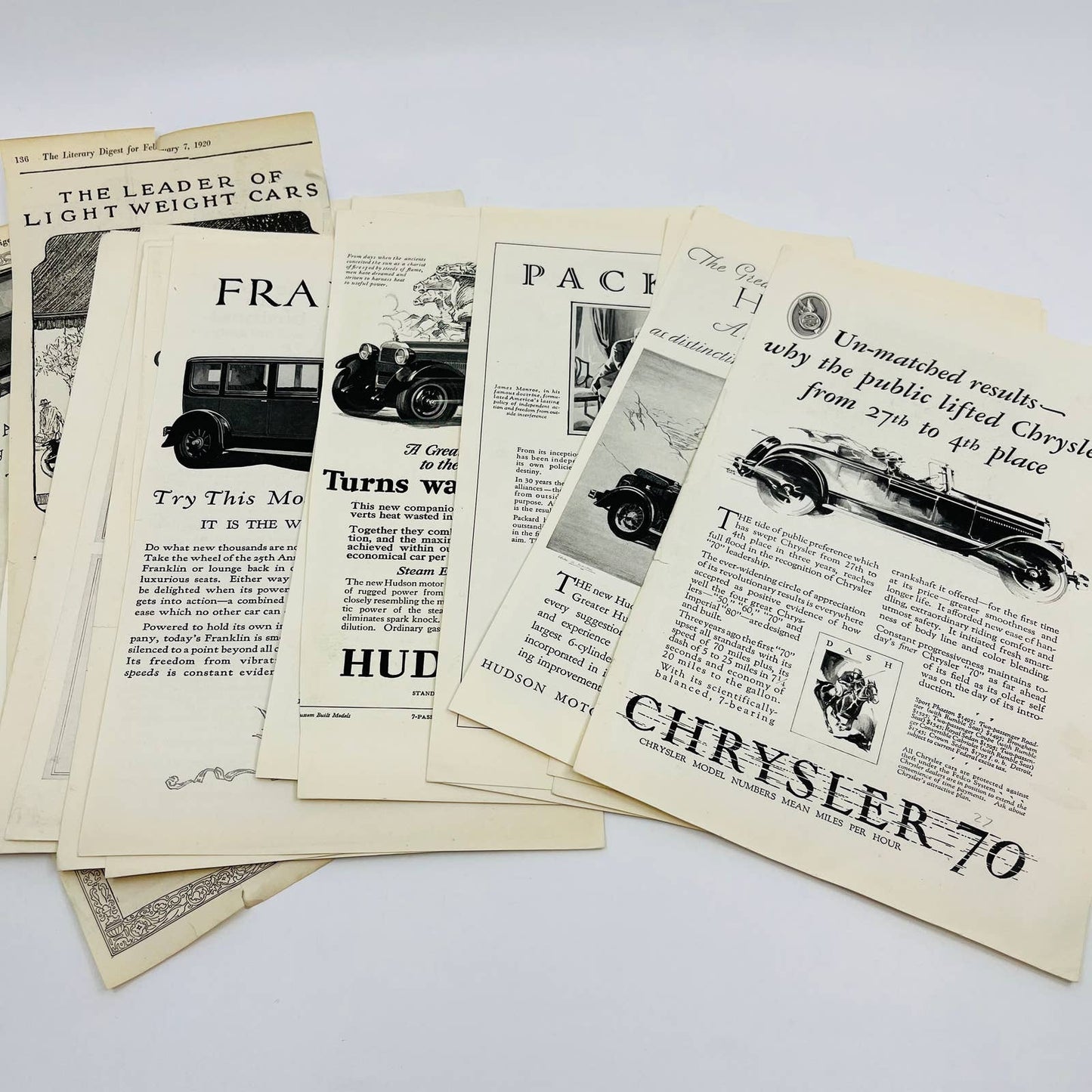 1920s Automobile Car Ads Lot of 19 Nash Hudson Chrysler GM Cadillac  TD6