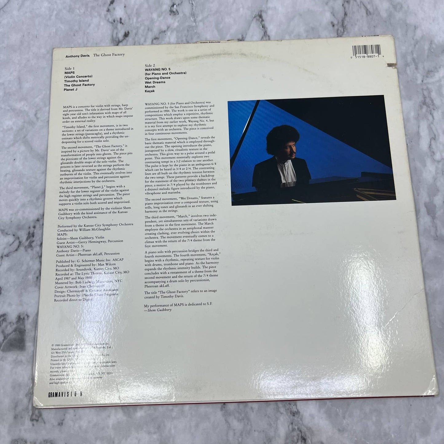 Anthony Davis - The Ghost Factory PROMO Record Gramavision 12" 33 ⅓ RPM TJ4
