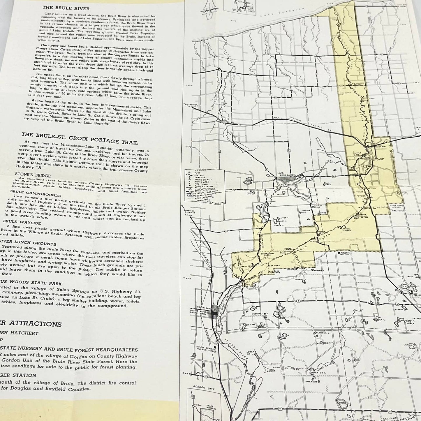 1940s Burke River State Forest Brochure & Fold Out Map Wisconsin AB3