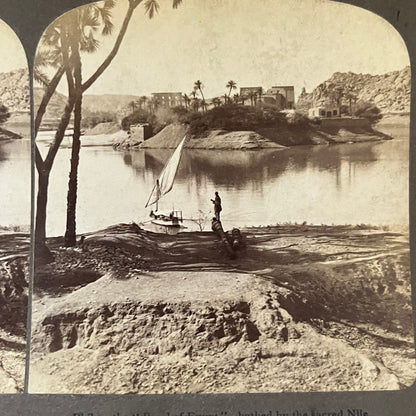 Philae Pearl of Egypt Bathed By The Nile 1902 Antique Stereoview Card TJ9-V2