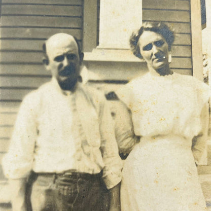 Early 1900s RPPC Portrait Husband and Wife Pose Outside House PA9