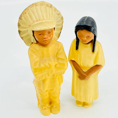 Vintage 1950s Native American Indian Chief Man and Woman Celluloid Dolls 6” TB5