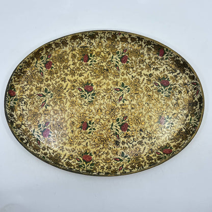 Vtg Oval Tray Alcohol Proof Paper Mache Alfred Knobler Highmount Roses 14" TH2