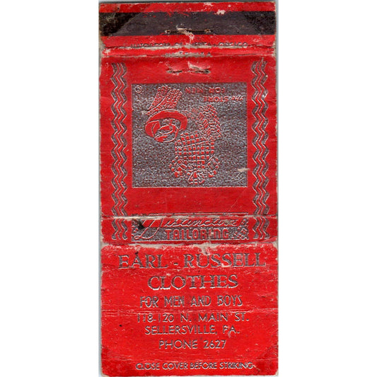 Earl Russell Clothes Sellersville PA Advertising Matchbook Cover MM10-3