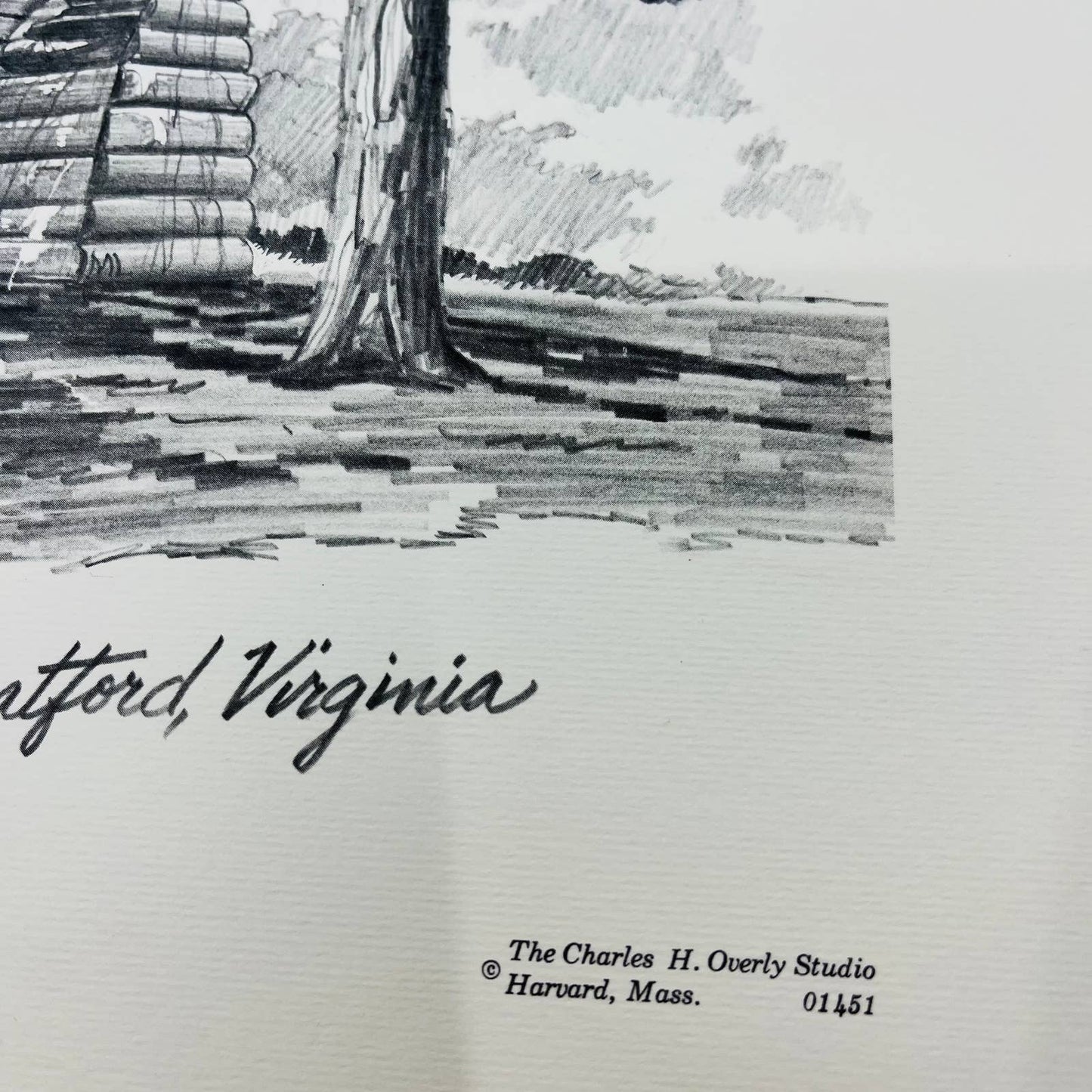 Vintage Uncle Wes Cabin Stratford Hall Virginia Sketch Print 11 x 14.5” FL1