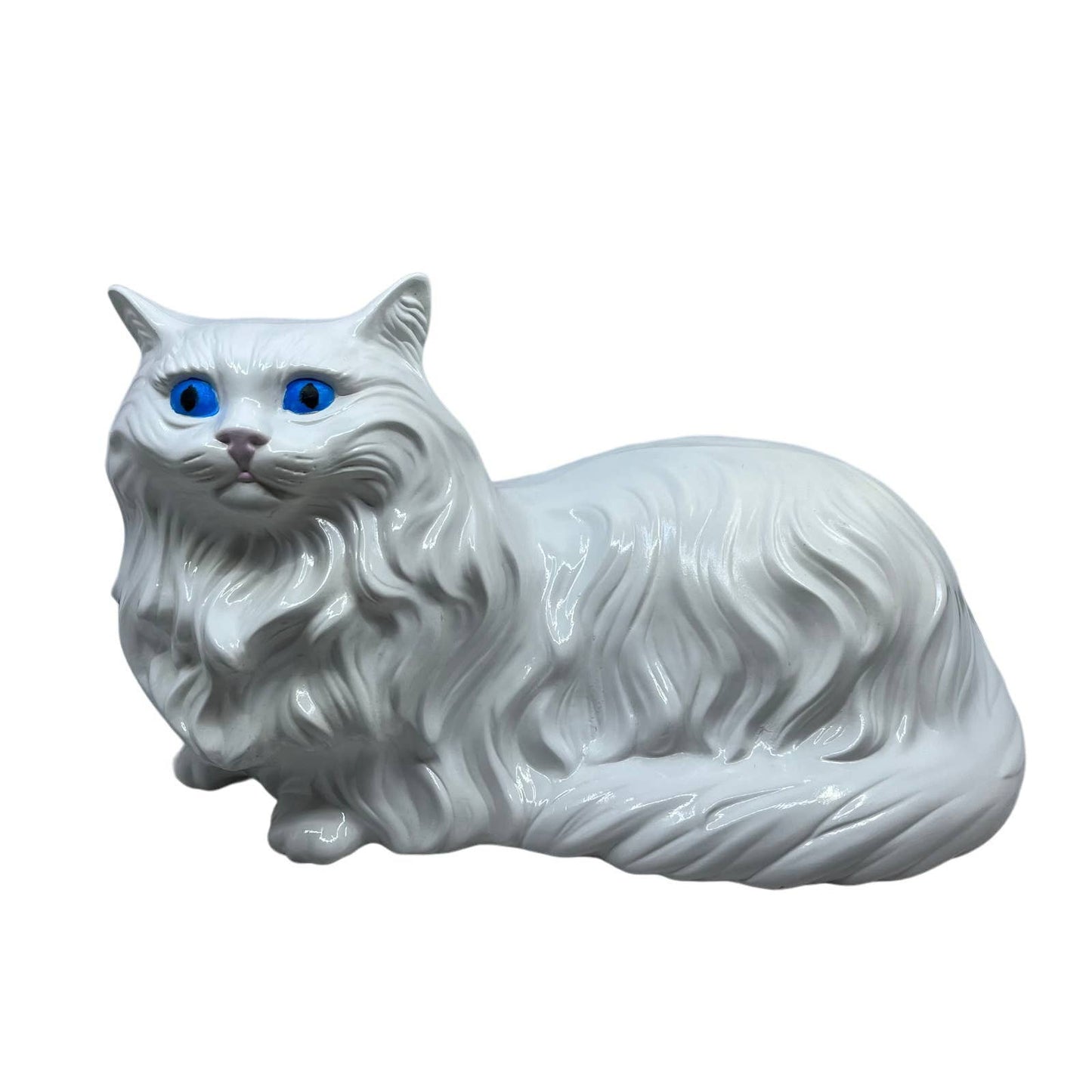 Vintage Alberta's Molds Lifesize Ceramic White Blue Eyes Fluffy Persian Cat 9x17