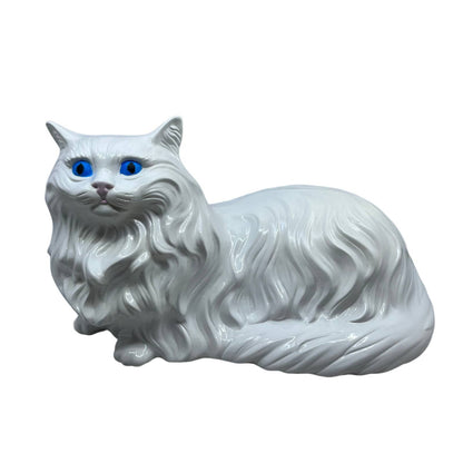 Vintage Alberta's Molds Lifesize Ceramic White Blue Eyes Fluffy Persian Cat 9x17