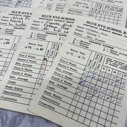 1973-80 Report Card Lot Nick Franke Blue Eye School MO EA4