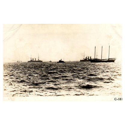 WWI Battleship Scene - New York Harbor NY - Original Postcard RPPC TJ8-4