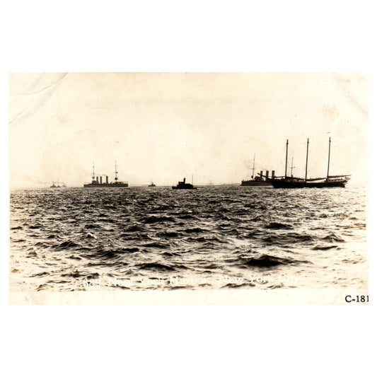 WWI Battleship Scene - New York Harbor NY - Original Postcard RPPC TJ8-4