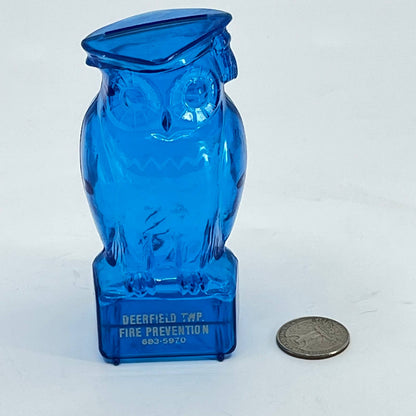 Vintage Wise Owl Deerfield Twp. Fire Prevention Celluloid Promo Coin Bank 4” TE3