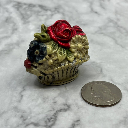 Antique Celluloid Flower Basket With Lady Bug Figural Measuring Tape Measure SE7