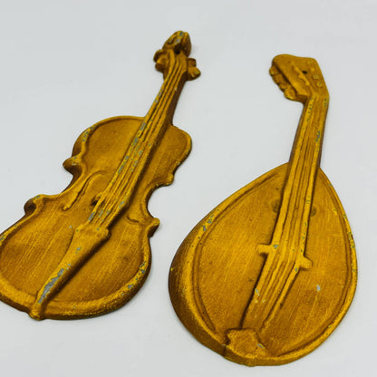 VTG Orange Cast Aluminum VIOLIN MANDOLIN Metal Kitchen Decor Wall Hanging 9” TB7