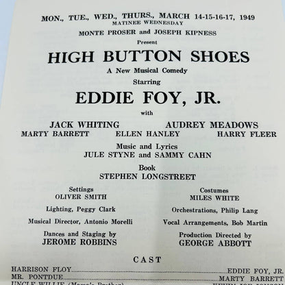 1949 Proser & Kipness Theatre Playbill HIGH BUTTON SHOES Meridian Indiana C7