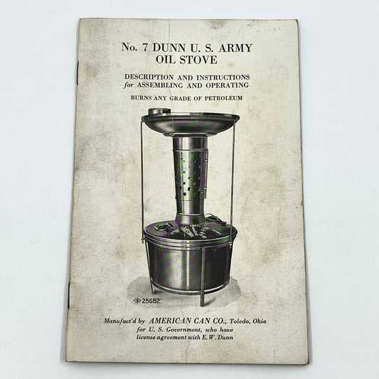 1918 WWII Dunn US Army Oil Stove Instruction Manual American Can Co. Toledo SD3