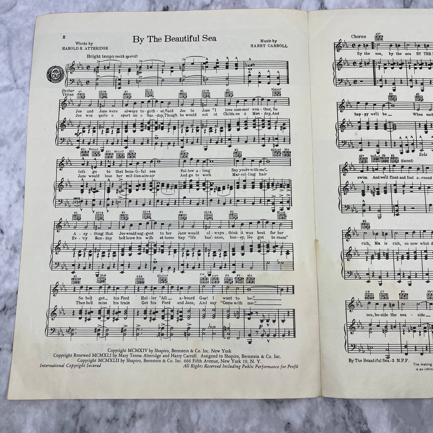 Vintage Sheet Music - By the Beautiful Sea Harry Carroll Harold R. Atteridge TH5