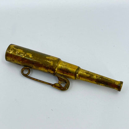 Vintage Pinback Button Brass Telescope Pin SD4