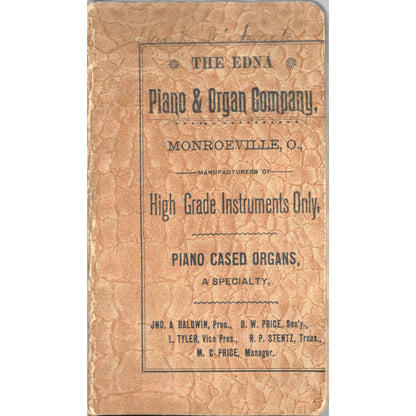 1890s The Edna Piano & Organ Company Advertising Pocket Book Monroeville OH TJ7