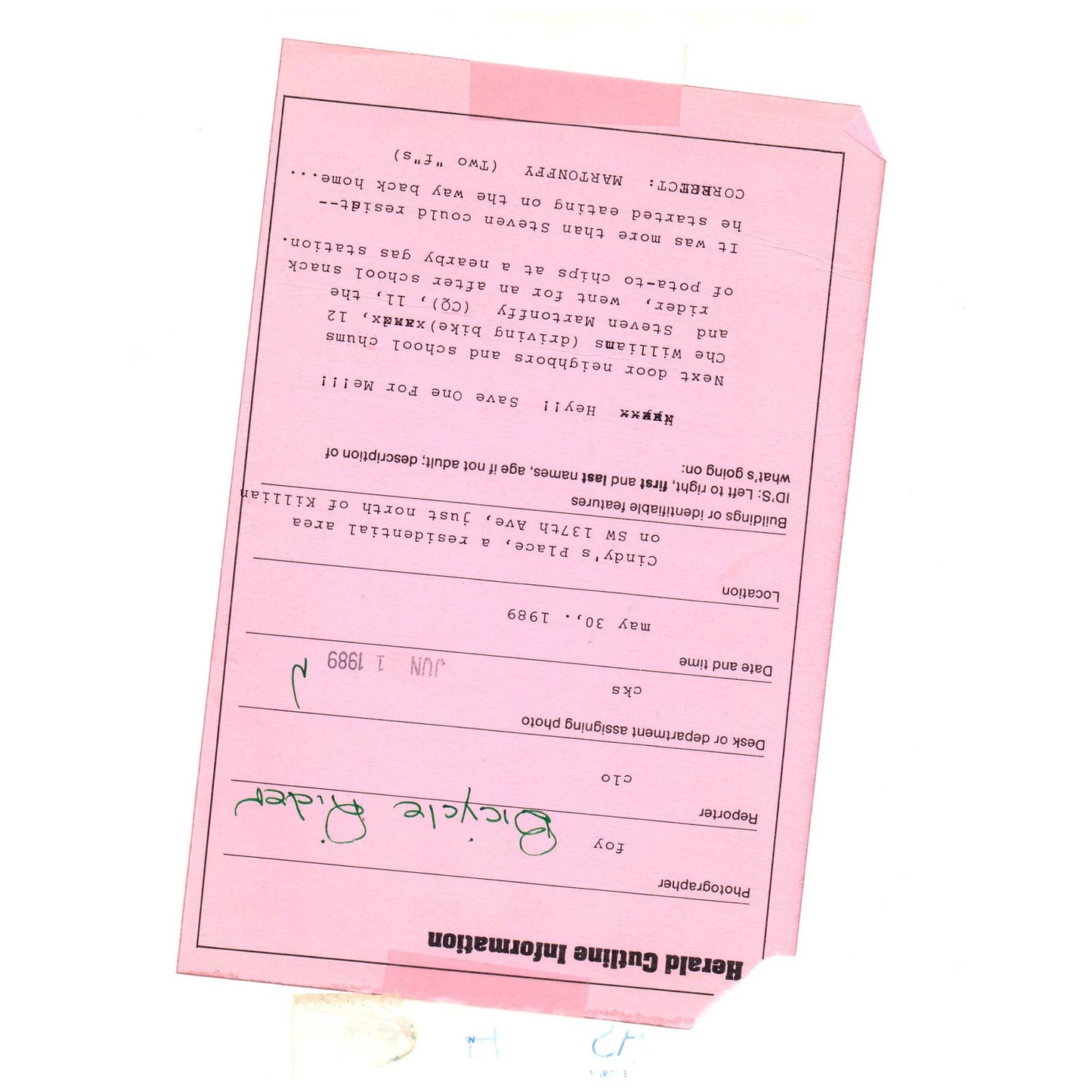 1989 Press Photo Che Williams & Steven Martonffy Bike After School 8x10" AD3