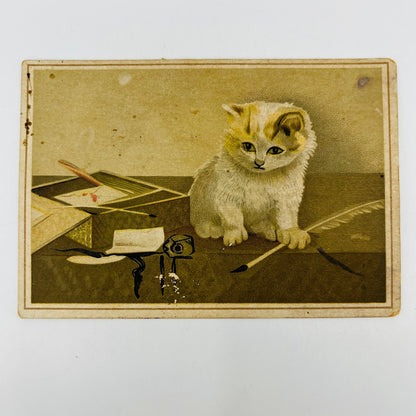 1880s Trade Card Lion Coffee Woolson Toledo Cat & Feather Dip Ink Pen SAH9-M11