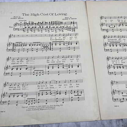 1914 Sheet Music-The High Cost of Loving- George W. Meyer Emma Carus TI1