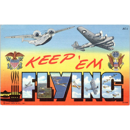 1940s Keep 'Em Flying WW2 Army Air Corps Military Planes Postcard P2-11