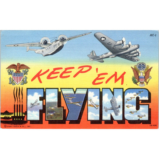 1940s Keep 'Em Flying WW2 Army Air Corps Military Planes Postcard P2-11