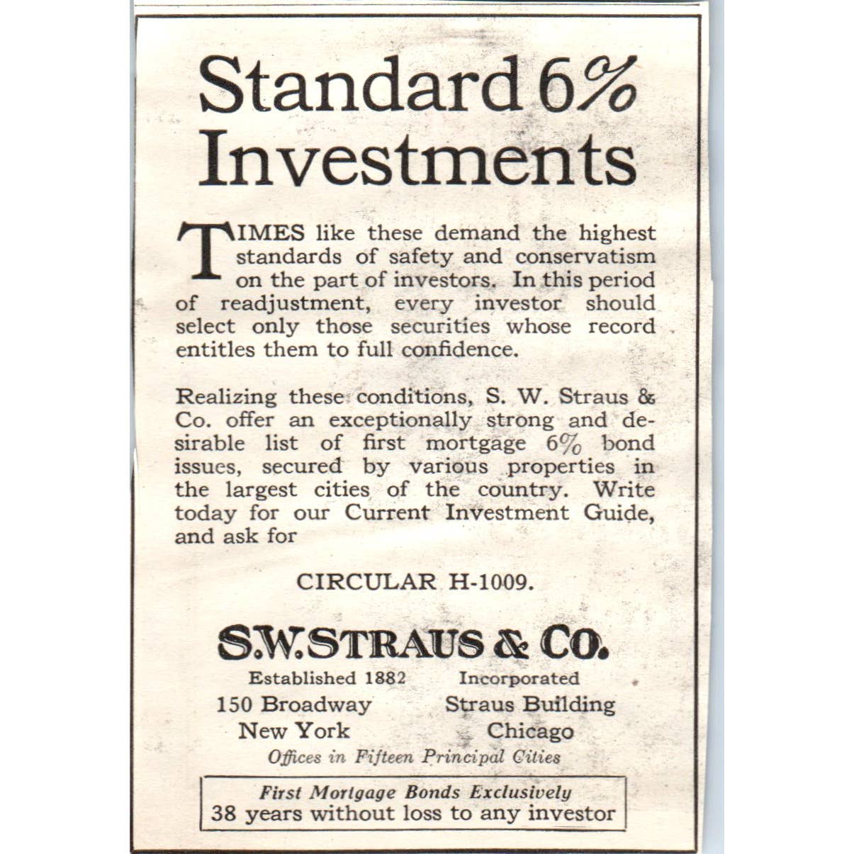 c1920 Harper's Magazine Ad S.W. Straus Broadway NY Straus Building Chicago EA3-4