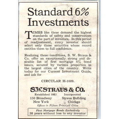 c1920 Harper's Magazine Ad S.W. Straus Broadway NY Straus Building Chicago EA3-4