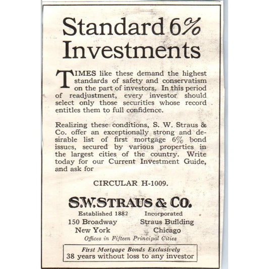 c1920 Harper's Magazine Ad S.W. Straus Broadway NY Straus Building Chicago EA3-4
