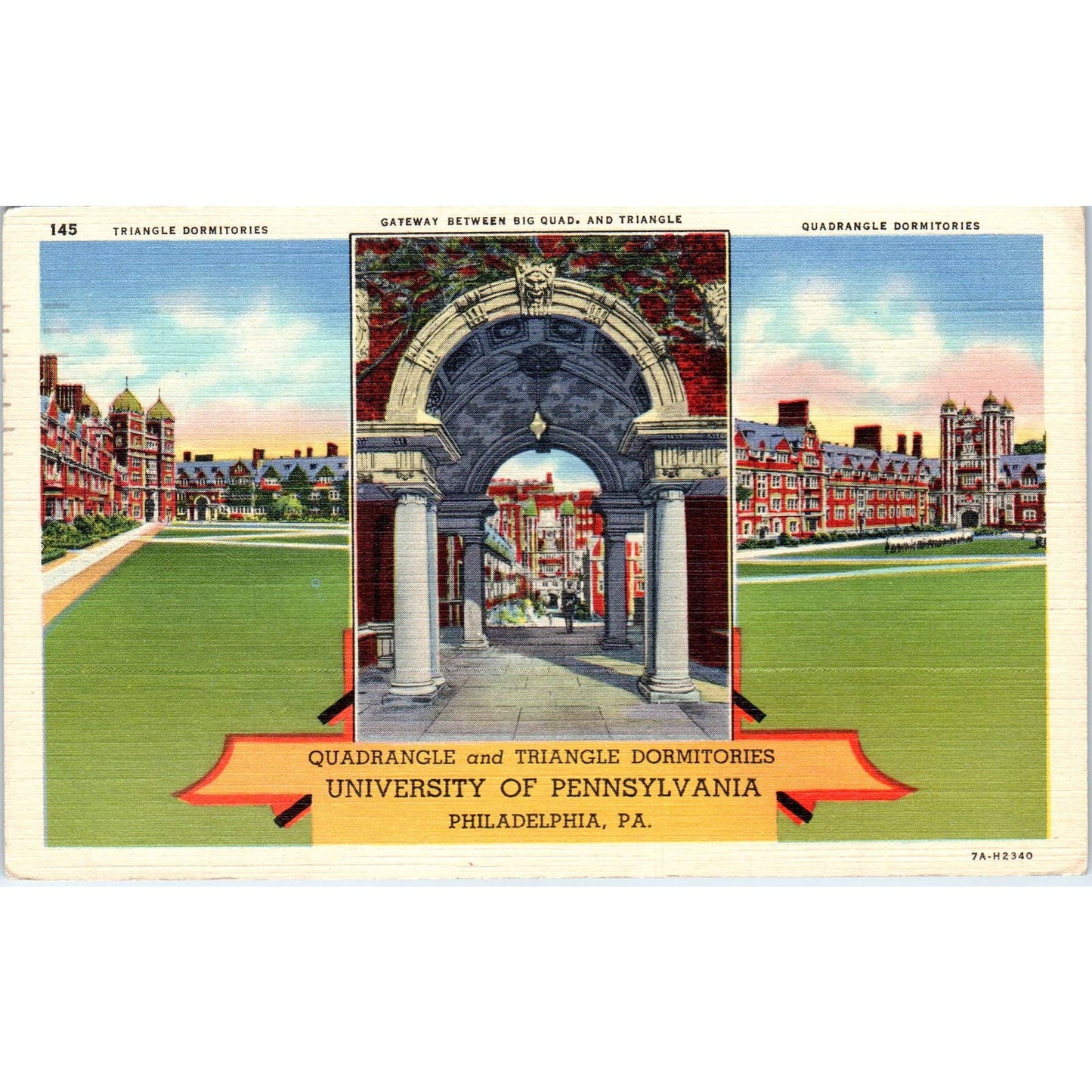 Vtg Postcard Quadrangle & Triangle Dormatories University of Philadelphia TI1-1