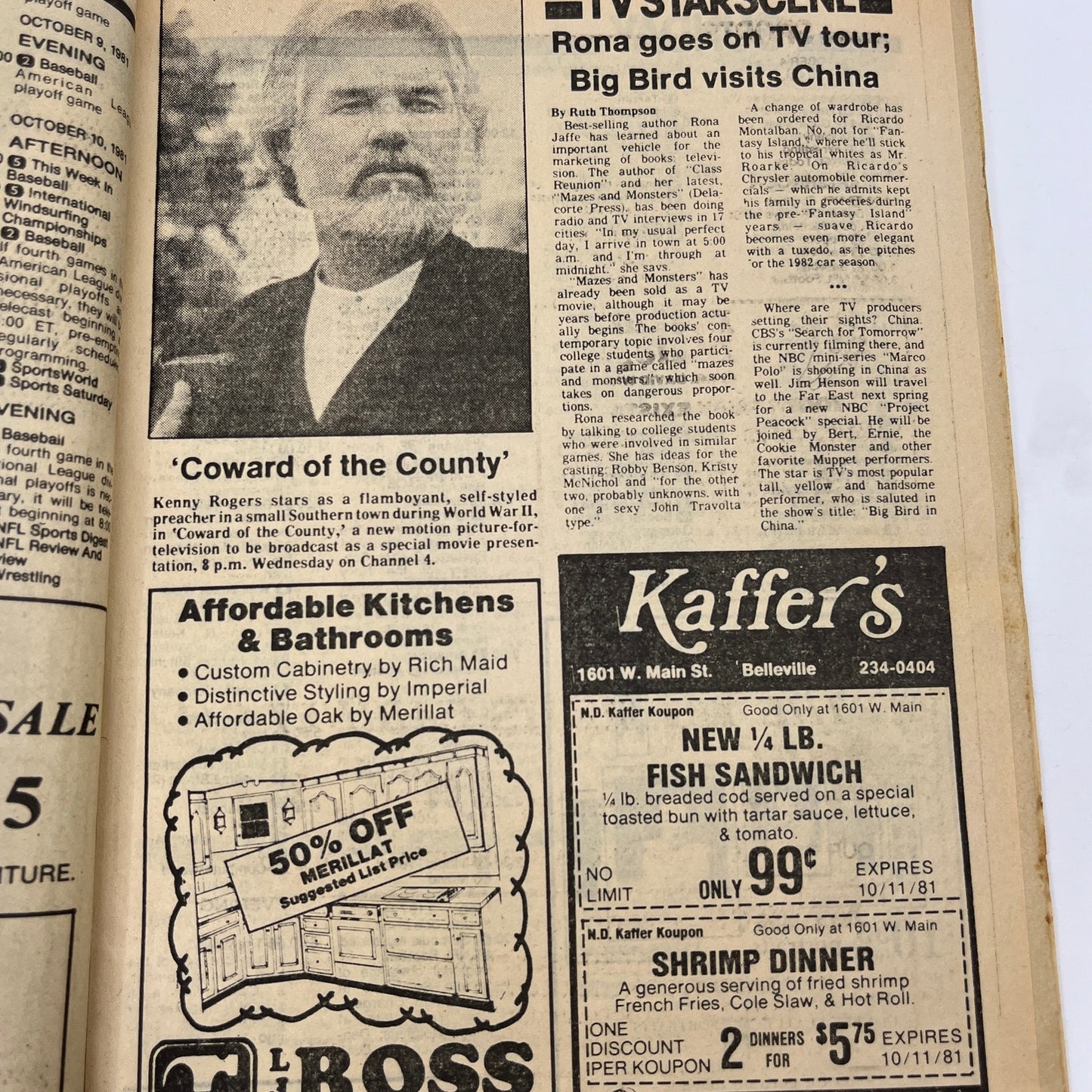 1981 Oct 4 Bellville IL News-Democrat TV Listings Magazine Kenny Rogers A18
