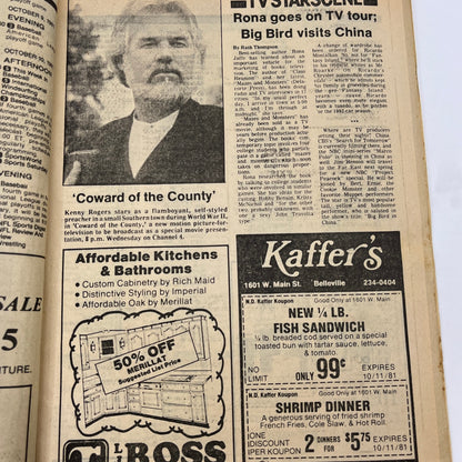 1981 Oct 4 Bellville IL News-Democrat TV Listings Magazine Kenny Rogers A18