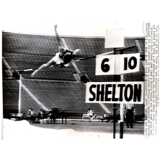1955 Original Press Photo Track and Field Long Jump Ernie Shelton So Cal 7x9" AD2
