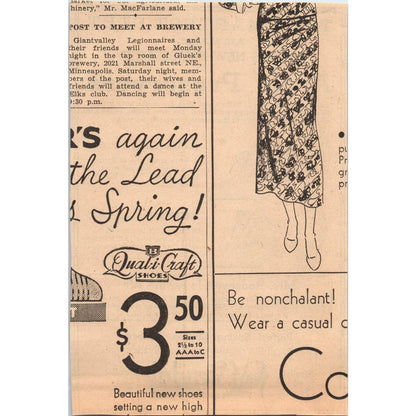 1935 Minneapolis Journal Newspaper Ad C.M. Stendal Shoes Nicollet FL5-3