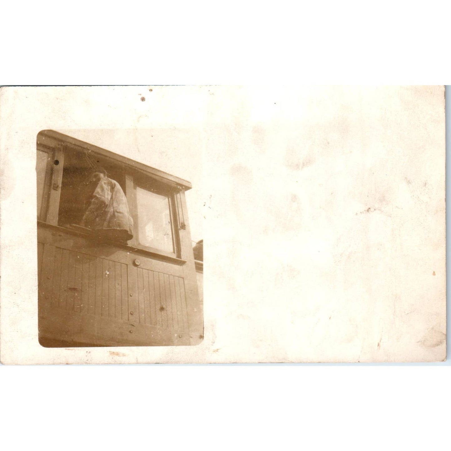Antique Postcard RPPC Man Hanging Out The Window Of A Train Car c1910 SE8