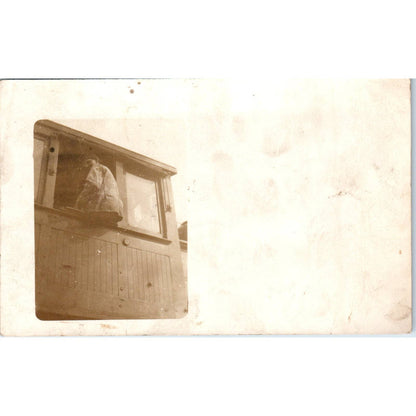 Antique Postcard RPPC Man Hanging Out The Window Of A Train Car c1910 SE8