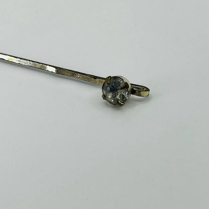 Antique Chrome and Rhinestone Hairpin Hair Clip 2” SB3