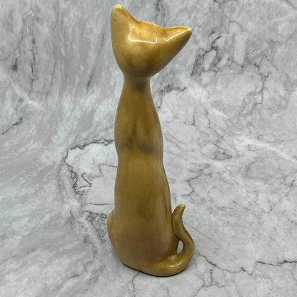 1950s MCM Long Neck Siamese Cat Figurine Ornament Tan Green Eyes 9" TA2-2