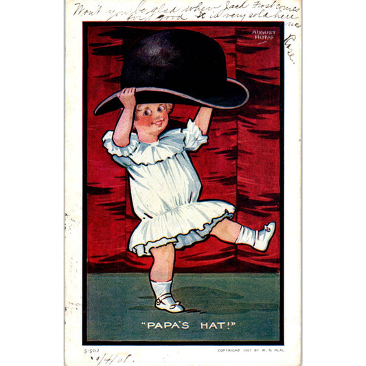Papas Hat August Hutaf Illustration 1907 Original Postcard TK1-22
