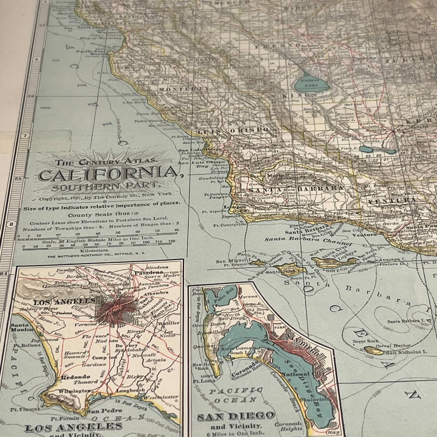 Antique 1897 The Century Atlas Map of CALIFORNIA SET OF 2 Engraved 12.5x17 FL5