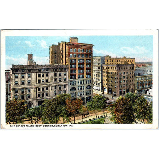 1922 Postcard Skyscrapers and Busy Corner, Scranton PA TD9-P1