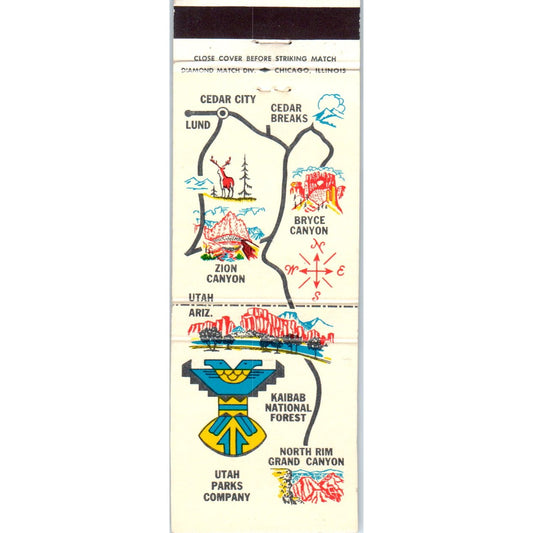 Utah Parks Co Union Pacific RR Map Advertising Matchbook Cover MM9-8