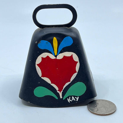 Vintage Pennsylvania Dutch Folk Art Hand Painted Cowbell Floral KAY TG2-4