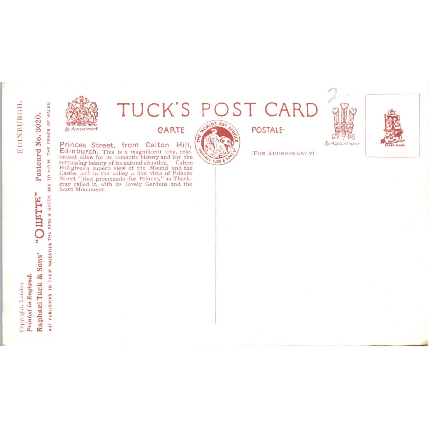 Edinburgh Princes Street Calton Hill Raphael Tuck Oilette Postcard P3-2