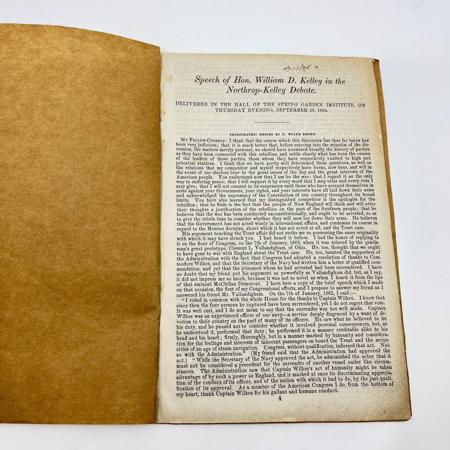 1864 Speech of William D. Kelley in the Northrop-Kelley Debate Civil War D7