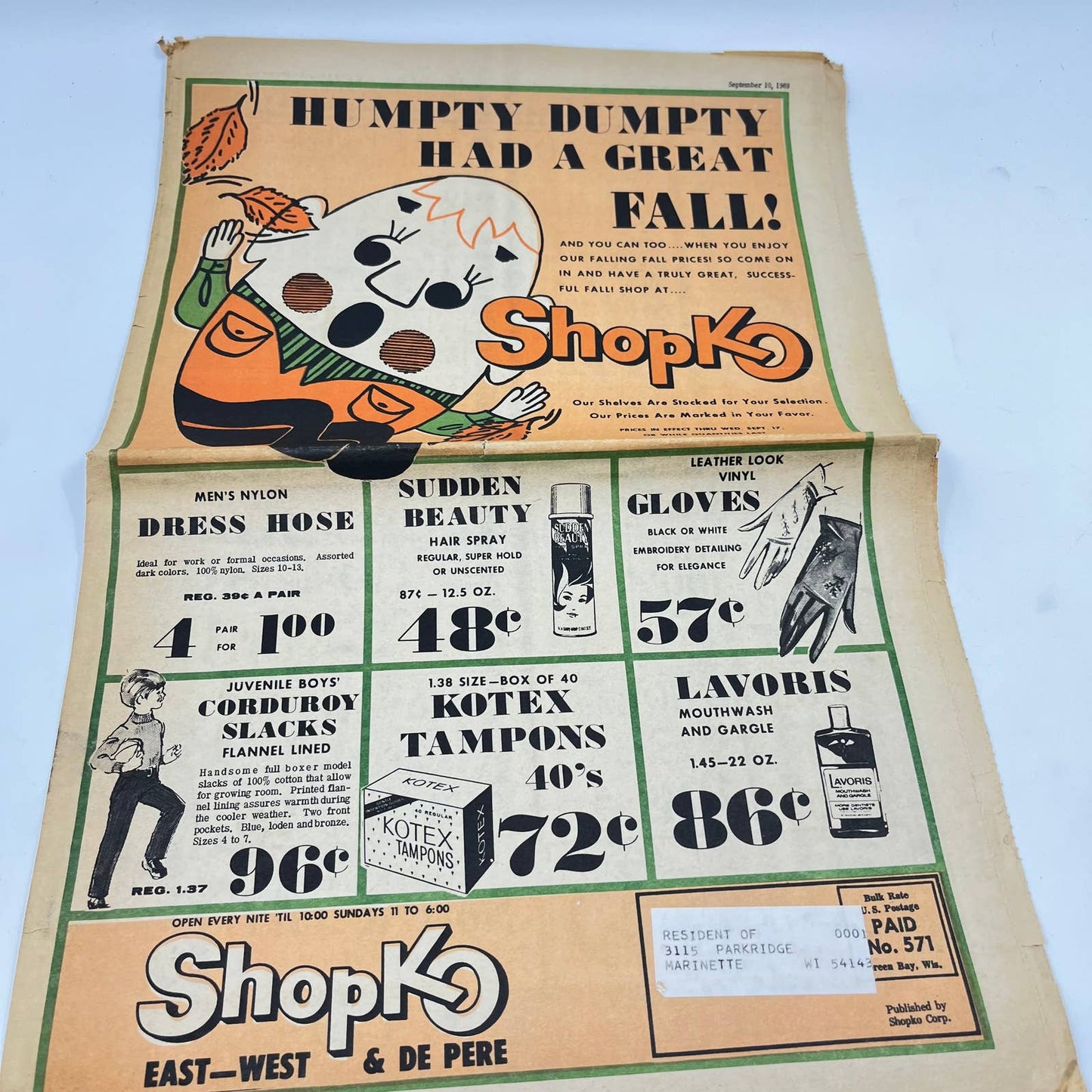 1969 Shopko Humpty Dumpty Fall Sale Newspaper Weekly Ad Marinette WI TF9