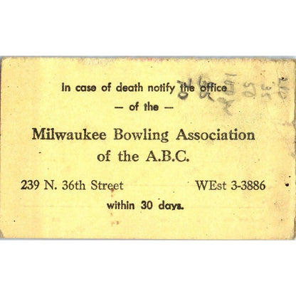 1958 Milwaukee Bowling Association Membership Card Carl W. K. Anderson SE5-6