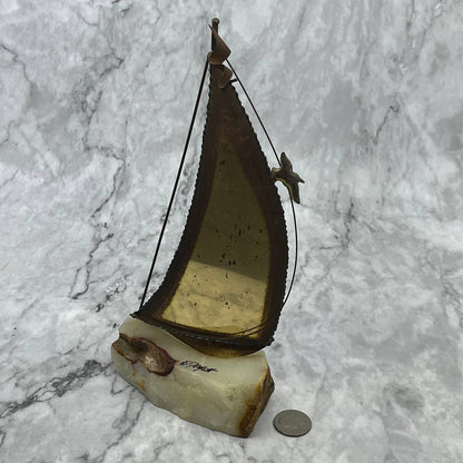 Original MCM John DeMott Brass Sailboat Onyx Brutalist Art Sculpture 10” TJ8